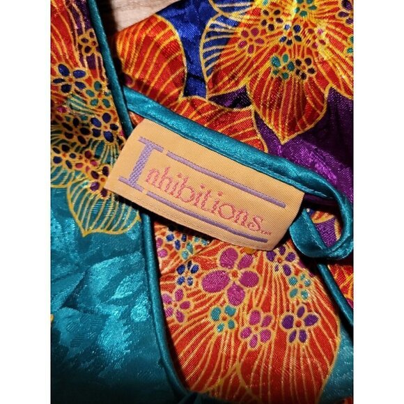 VTG INHIBITIONS~FLATTERING-SATIN CHEMISE~flair~Medium Runs Nightie Floral Bright - Picture 5 of 6